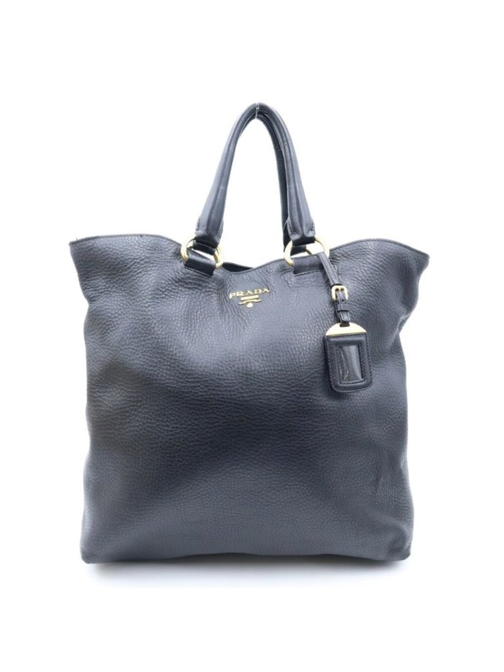 Prada Vitello Daino Logo 2-Way Tote Shoulder Bag Black Leather